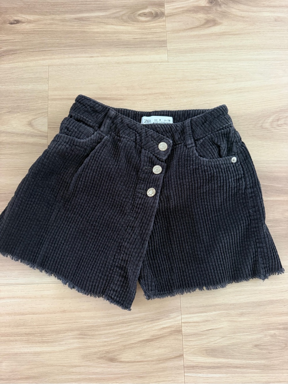 ZARA Black Corduroy High-Waist Button-Front Women's Shorts